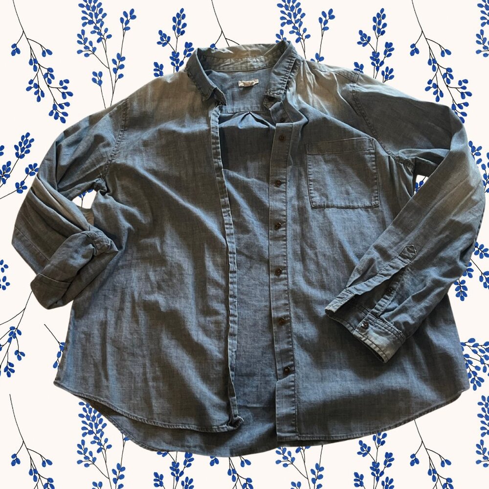 🎉4x HP!🎉 Fossil Chambray Denim Button-Up Shirt | Size M